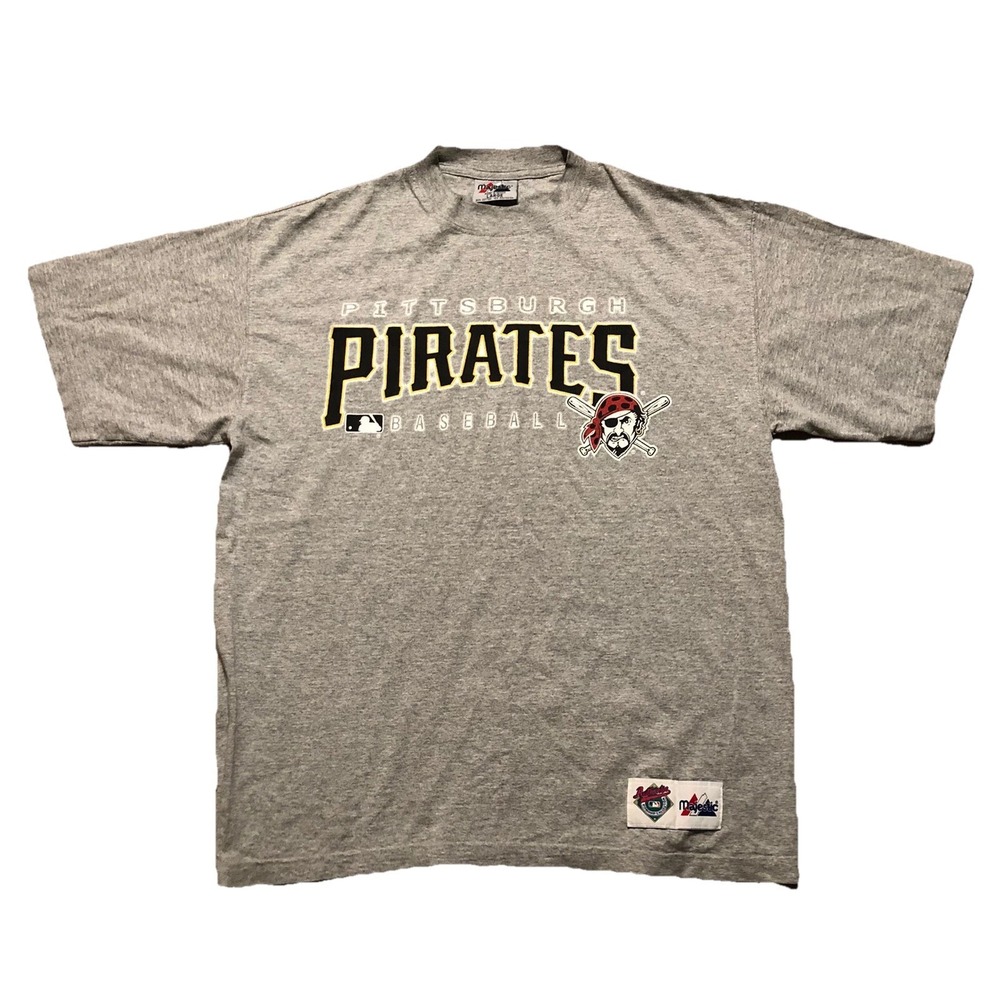 Pittsburgh Pirates Majestic T Shirt Old Logo MLB Authentic Gray Men's Size Large